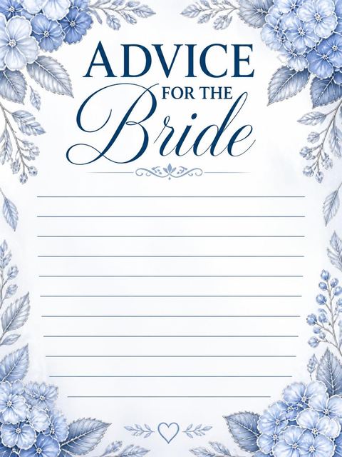 Advice card in the Blue Hydrangea Silver Bridal Shower design