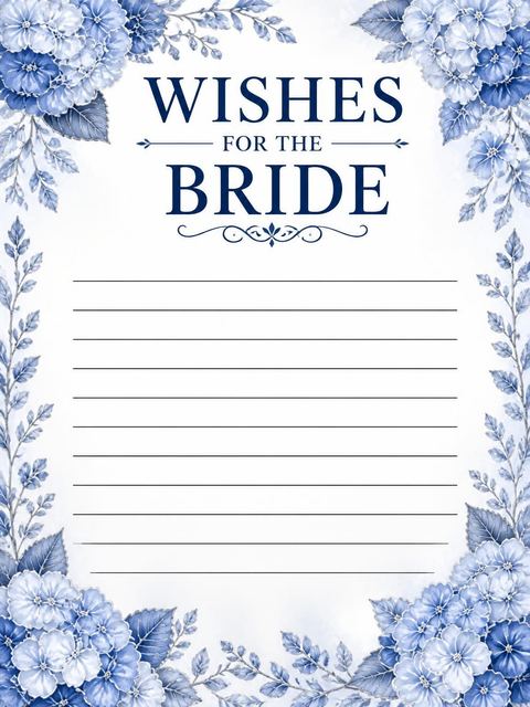 Wishes page in the Blue Hydrangea Silver Bridal Shower design