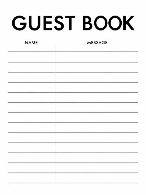 Guest sign-in sheet in the Minimalist Black and White 30th Birthday design
