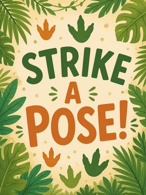 Photo-booth sign in the Dino Stomp Jungle Birthday Celebration design