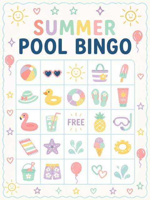 Bingo grid in the Pastel Hand-Drawn Icon 1st Birthday Invitation design