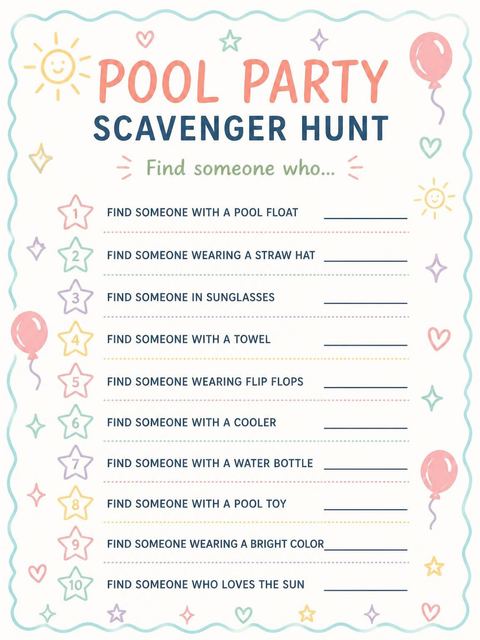 Scavenger hunt in the Pastel Hand-Drawn Icon 1st Birthday Invitation design