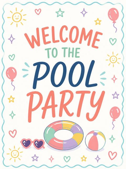 Welcome sign in the Pastel Hand-Drawn Icon 1st Birthday Invitation design