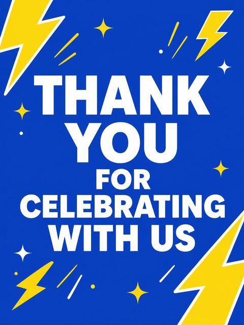 Thank-you flat in the Blue Yellow Lightning 13th Birthday design