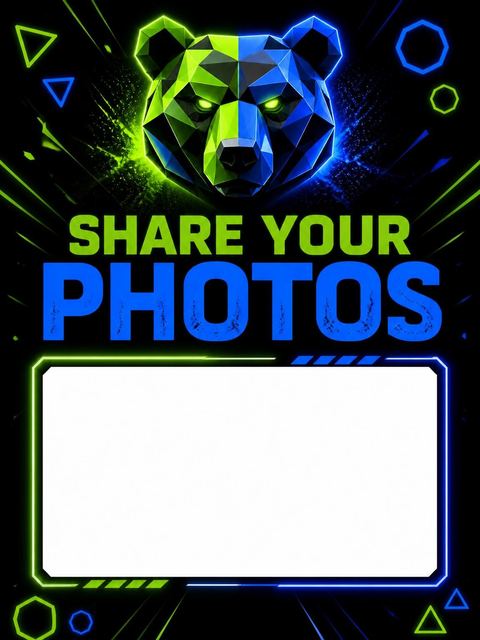 Hashtag card in the Neon Geometric Bear 10th Birthday Party design