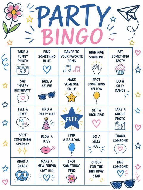 Bingo grid in the Primary Color Doodle 2nd Birthday Invitation design