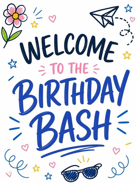 Welcome sign in the Primary Color Doodle 2nd Birthday Invitation design