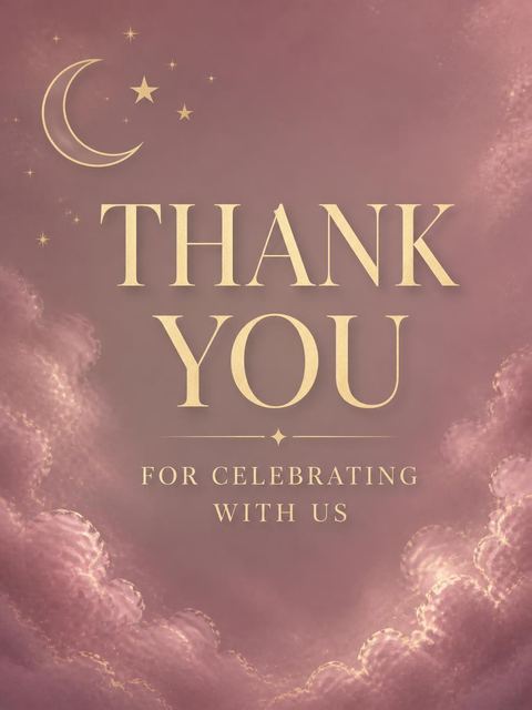 Thank-you flat in the Dusty Rose Gold Moon 30th Birthday design