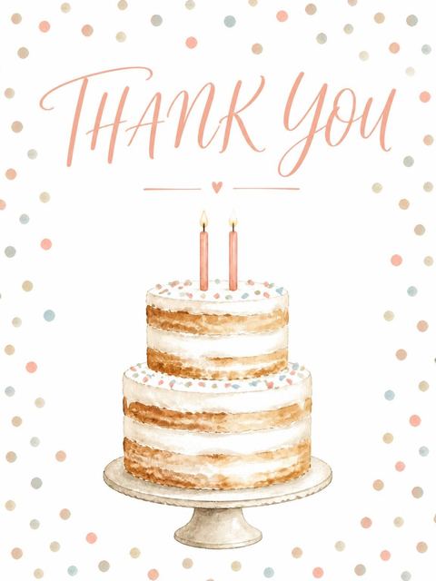 Thank-you flat in the Watercolor Naked Cake 2nd Birthday Invitation design
