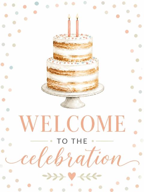 Welcome sign in the Watercolor Naked Cake 2nd Birthday Invitation design