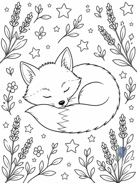 Coloring sheet in the Dreamy Woodland Fox 1st Birthday design