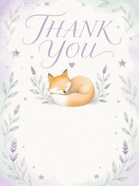 Thank-you flat in the Dreamy Woodland Fox 1st Birthday design