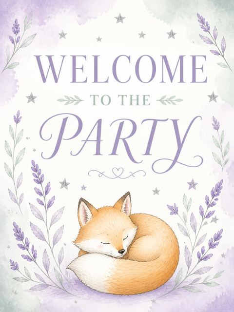 Welcome sign in the Dreamy Woodland Fox 1st Birthday design