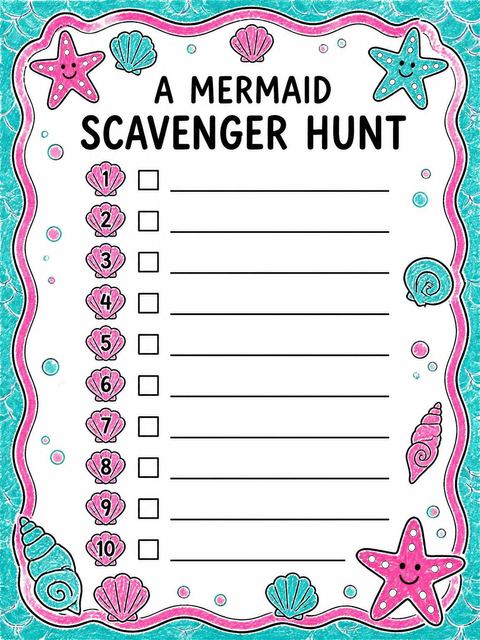 Scavenger hunt in the Crayon Mermaid Sea Creature 5th Birthday design