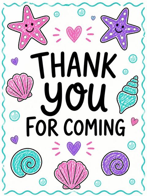 Thank-you flat in the Crayon Mermaid Sea Creature 5th Birthday design