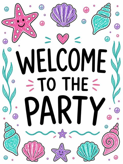 Welcome sign in the Crayon Mermaid Sea Creature 5th Birthday design