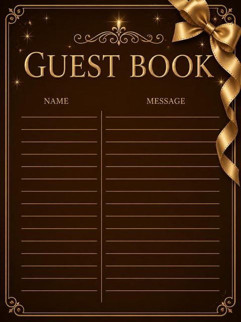 Guest sign-in sheet in the Gold Ribbon Dark Chocolate 25th Birthday design