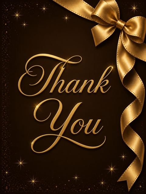 Thank-you flat in the Gold Ribbon Dark Chocolate 25th Birthday design