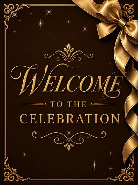 Welcome sign in the Gold Ribbon Dark Chocolate 25th Birthday design