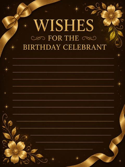 Wishes page in the Gold Ribbon Dark Chocolate 25th Birthday design
