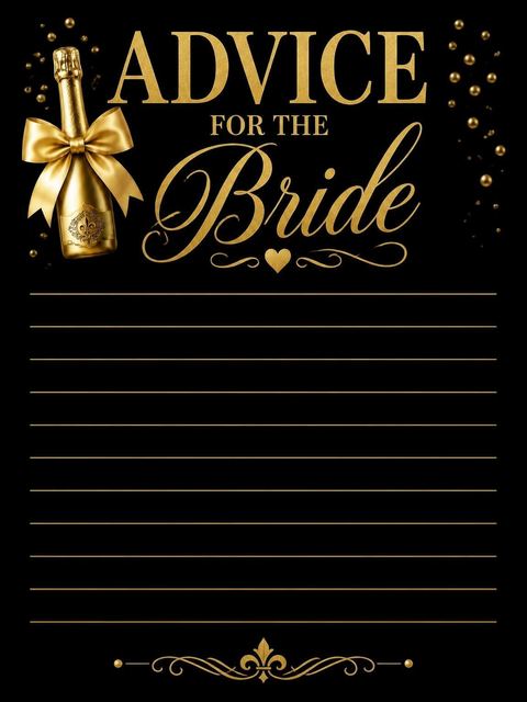 Advice card in the Gold Champagne Bottle Bridal Shower design