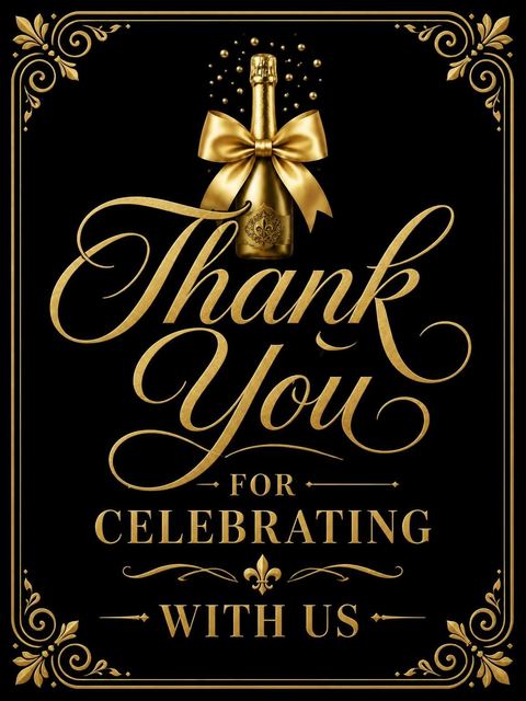 Thank-you flat in the Gold Champagne Bottle Bridal Shower design