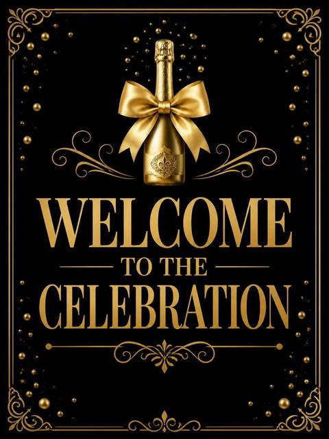 Welcome sign in the Gold Champagne Bottle Bridal Shower design