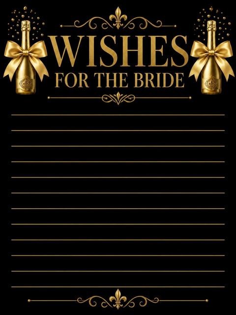 Wishes page in the Gold Champagne Bottle Bridal Shower design