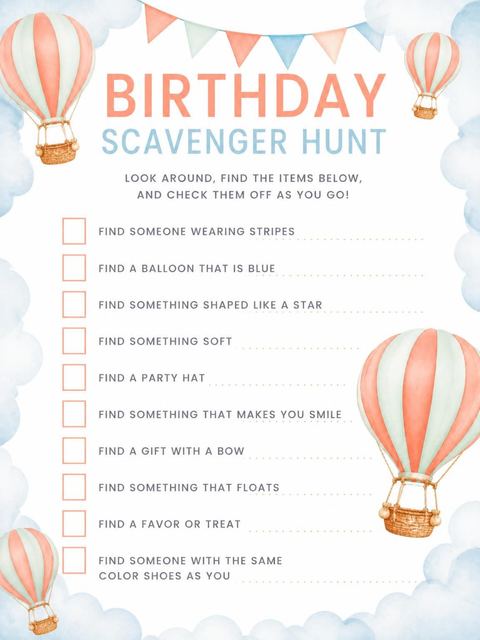 Scavenger hunt in the Peach and Mint Balloon 1st Birthday design