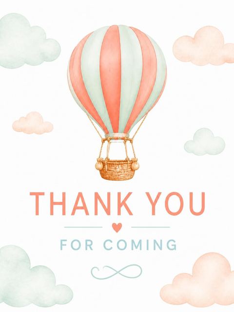 Thank-you flat in the Peach and Mint Balloon 1st Birthday design