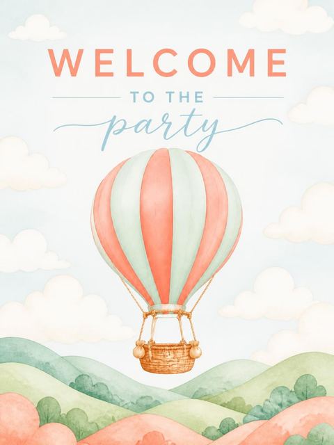 Welcome sign in the Peach and Mint Balloon 1st Birthday design