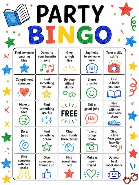 Bingo grid in the Crayon Library Star 9th Birthday design