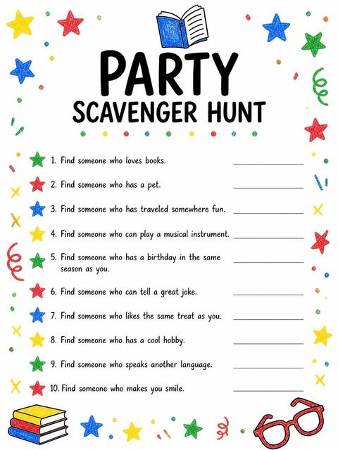 Scavenger hunt in the Crayon Library Star 9th Birthday design