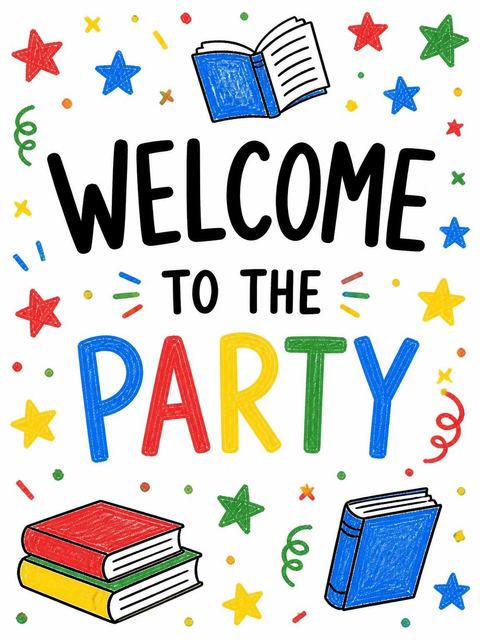 Welcome sign in the Crayon Library Star 9th Birthday design