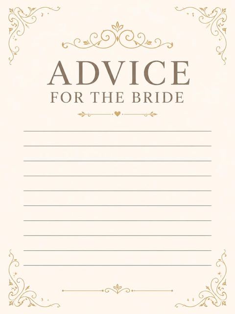 Advice card in the Cream and Gold Filigree Bridal Shower design