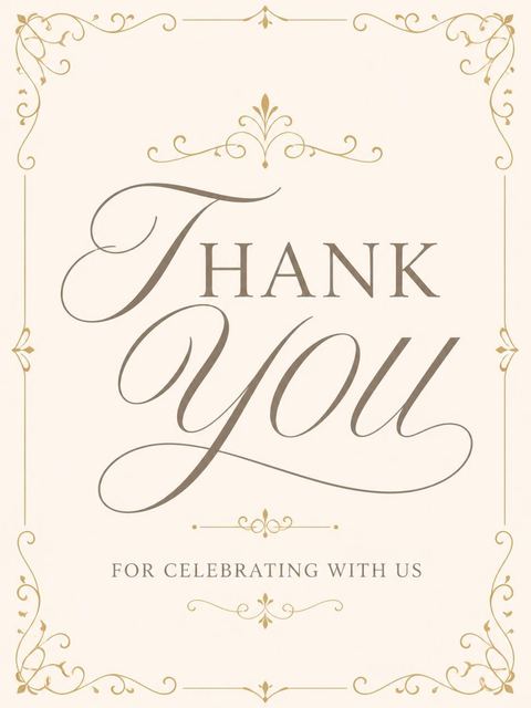Thank-you flat in the Cream and Gold Filigree Bridal Shower design