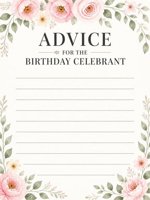 Advice card in the Blush Watercolor Floral 40th Birthday design