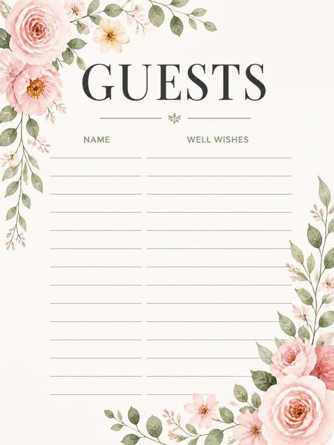 Guest sign-in sheet in the Blush Watercolor Floral 40th Birthday design