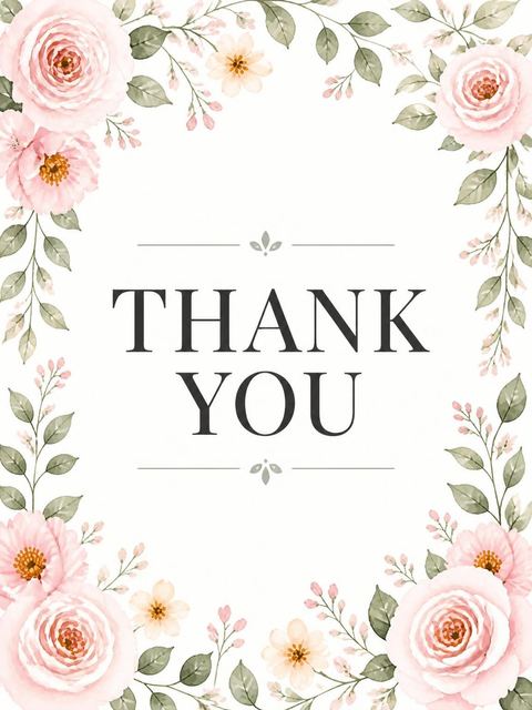 Thank-you flat in the Blush Watercolor Floral 40th Birthday design
