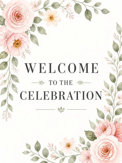 Welcome sign in the Blush Watercolor Floral 40th Birthday design
