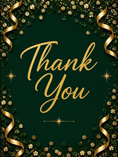 Thank-you flat in the Emerald Gold Confetti 50th Birthday design