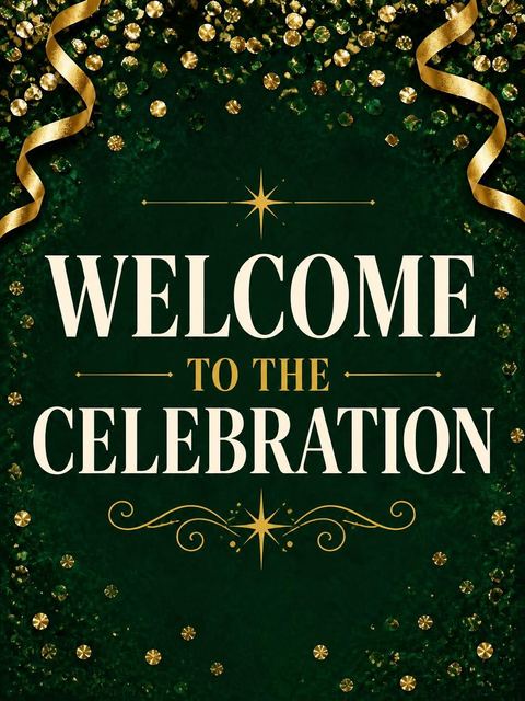 Welcome sign in the Emerald Gold Confetti 50th Birthday design