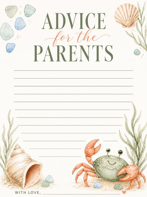 Advice card in the Coastal Watercolor Crab Baby Shower design
