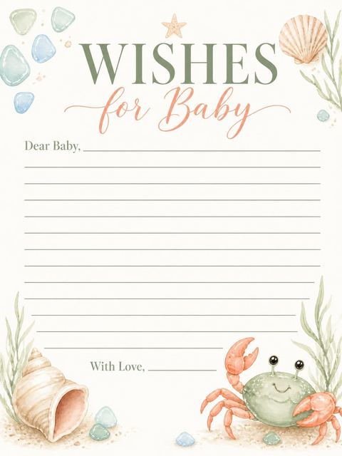 Wishes page in the Coastal Watercolor Crab Baby Shower design