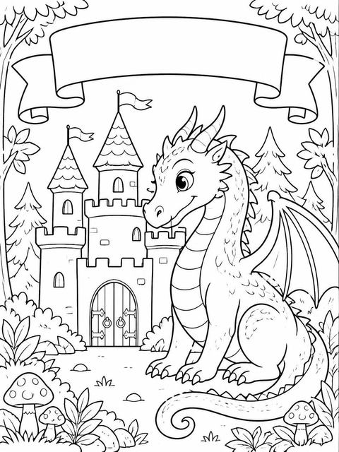 Coloring sheet in the Watercolor Dragon Castle 6th Birthday design