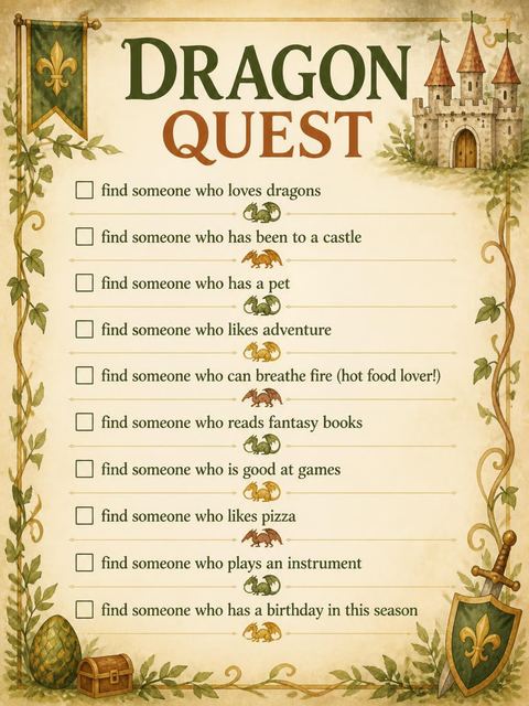 Scavenger hunt in the Watercolor Dragon Castle 6th Birthday design