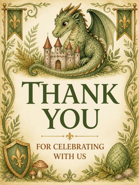 Thank-you flat in the Watercolor Dragon Castle 6th Birthday design
