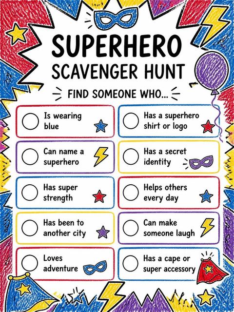 Scavenger hunt in the Crayon Superhero 2nd Birthday design