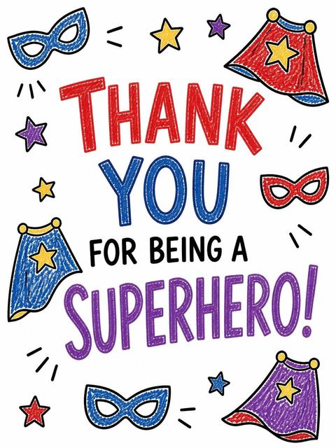 Thank-you flat in the Crayon Superhero 2nd Birthday design