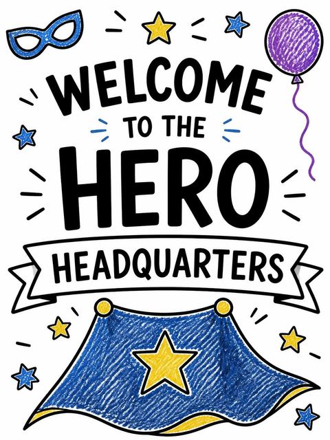 Welcome sign in the Crayon Superhero 2nd Birthday design